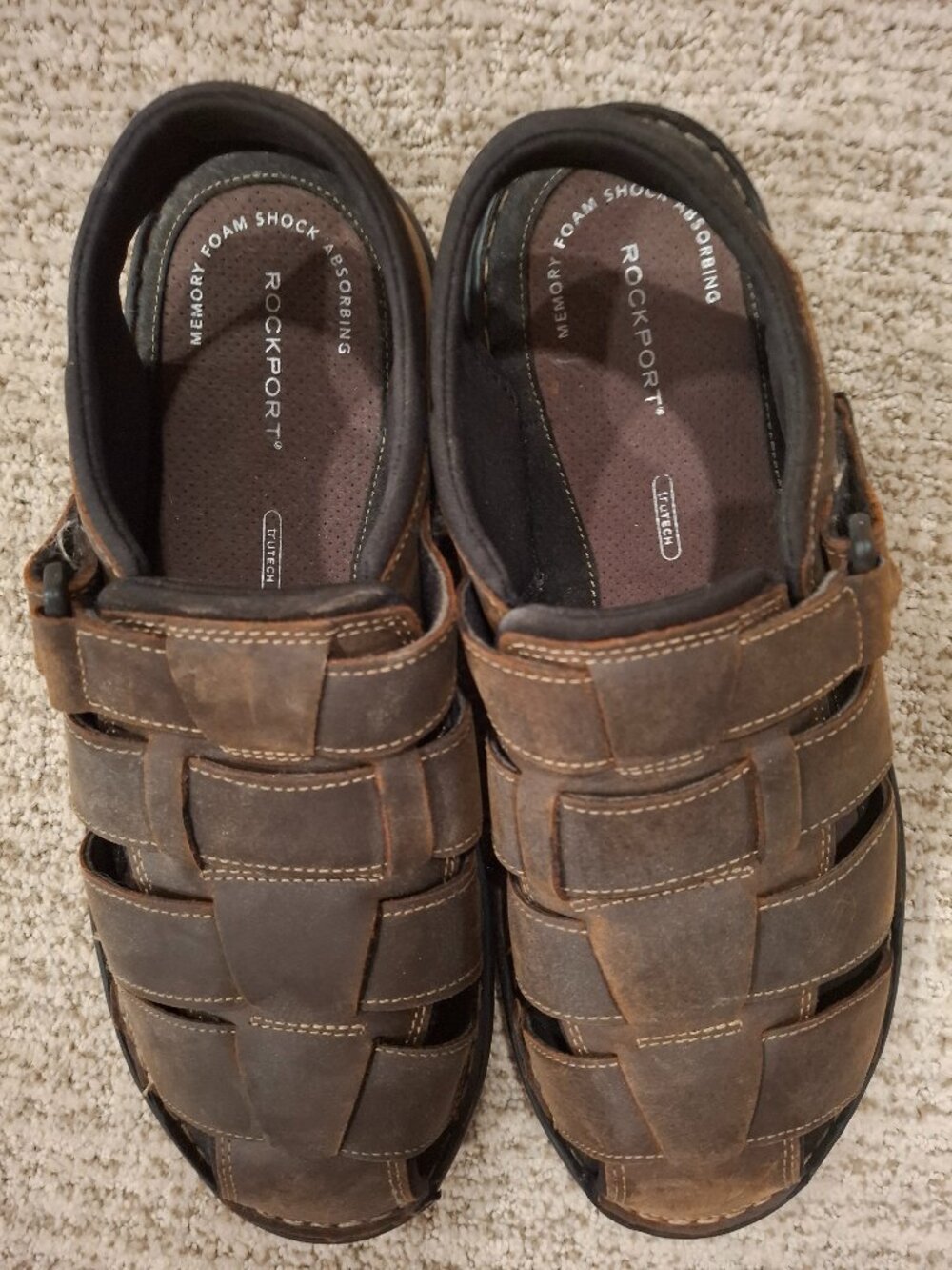 Men's Rockport Fisherman sandals, size 14, brown oiled suede, like new!